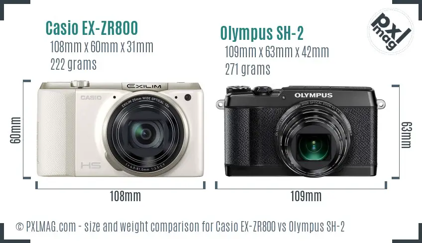 Casio EX-ZR800 vs Olympus SH-2 size comparison