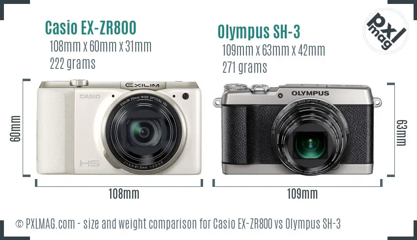 Casio EX-ZR800 vs Olympus SH-3 size comparison