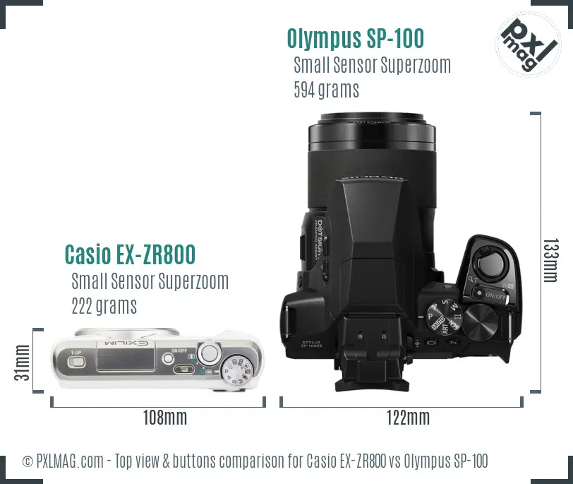Casio EX-ZR800 vs Olympus SP-100 top view buttons comparison