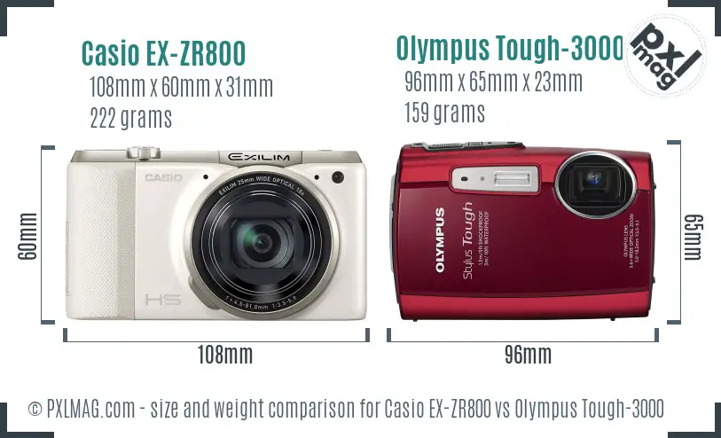 Casio EX-ZR800 vs Olympus Tough-3000 size comparison