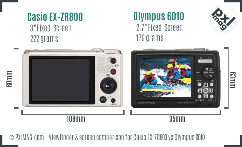 Casio EX-ZR800 vs Olympus 6010 Screen and Viewfinder comparison