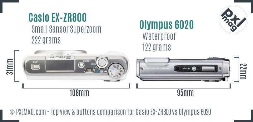 Casio EX-ZR800 vs Olympus 6020 top view buttons comparison