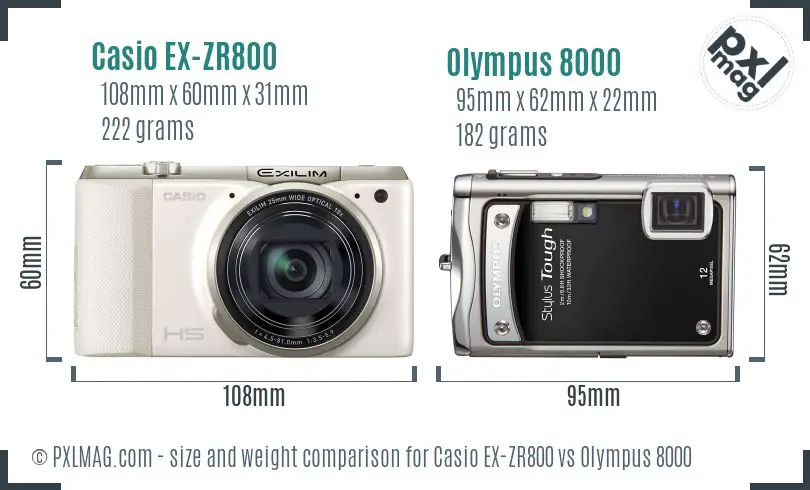 Casio EX-ZR800 vs Olympus 8000 size comparison