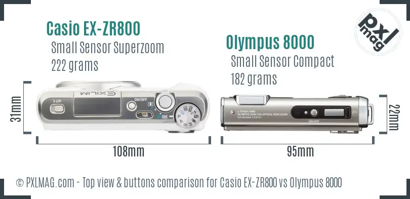 Casio EX-ZR800 vs Olympus 8000 top view buttons comparison