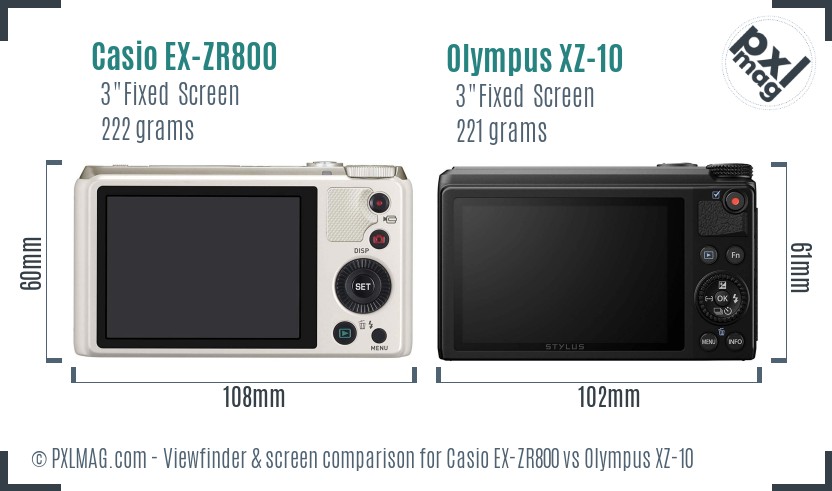Casio EX-ZR800 vs Olympus XZ-10 Screen and Viewfinder comparison