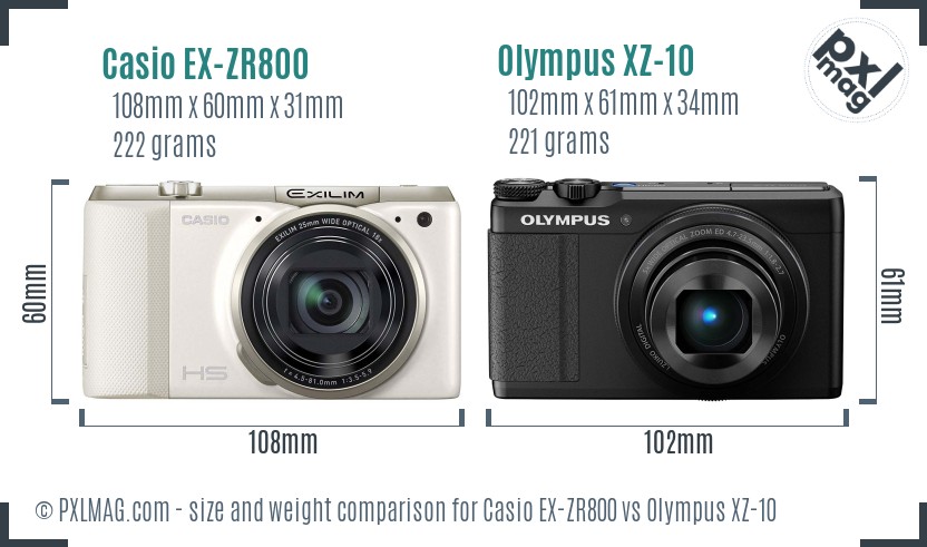 Casio EX-ZR800 vs Olympus XZ-10 size comparison