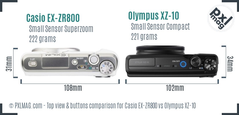 Casio EX-ZR800 vs Olympus XZ-10 top view buttons comparison