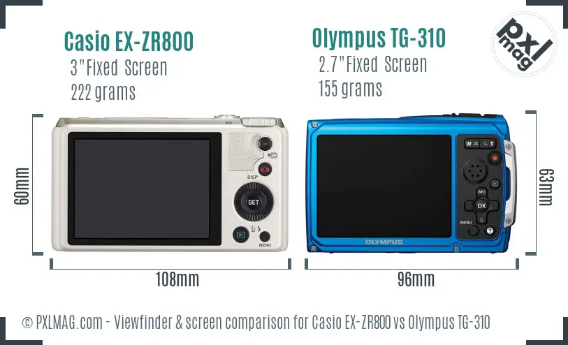 Casio EX-ZR800 vs Olympus TG-310 Screen and Viewfinder comparison