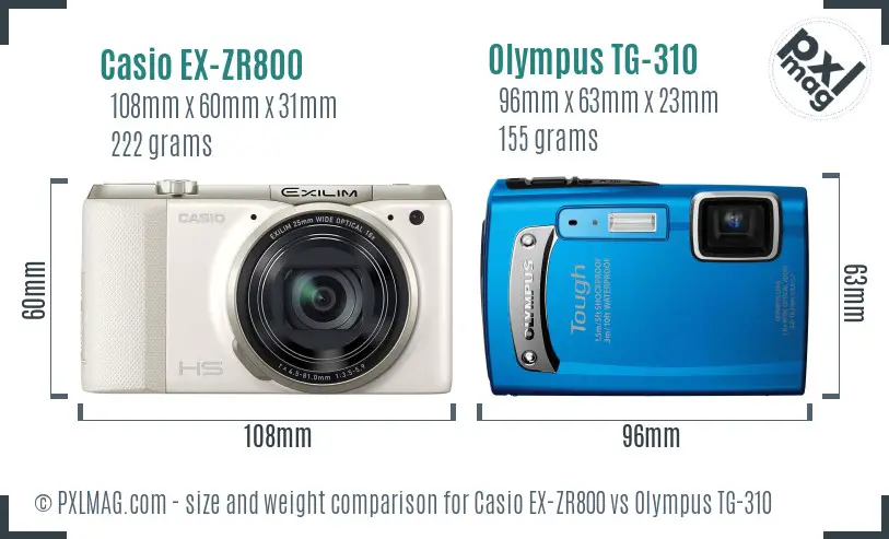 Casio EX-ZR800 vs Olympus TG-310 size comparison