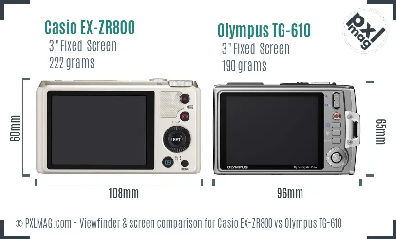 Casio EX-ZR800 vs Olympus TG-610 Screen and Viewfinder comparison