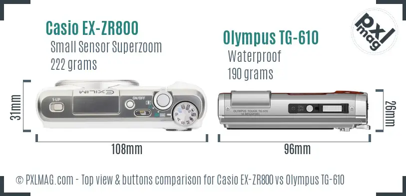 Casio EX-ZR800 vs Olympus TG-610 top view buttons comparison