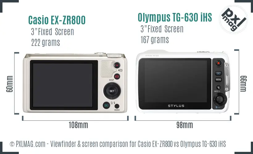 Casio EX-ZR800 vs Olympus TG-630 iHS Screen and Viewfinder comparison
