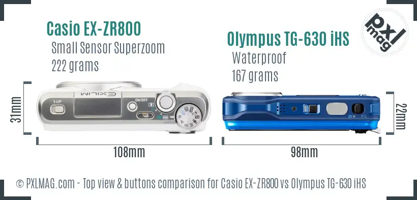 Casio EX-ZR800 vs Olympus TG-630 iHS top view buttons comparison