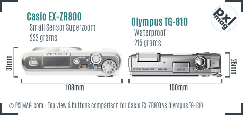 Casio EX-ZR800 vs Olympus TG-810 top view buttons comparison