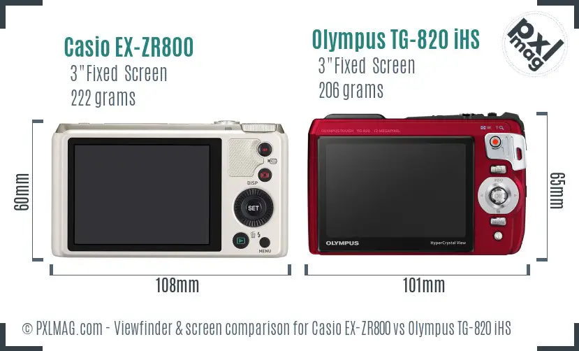 Casio EX-ZR800 vs Olympus TG-820 iHS Screen and Viewfinder comparison