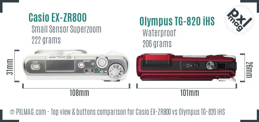 Casio EX-ZR800 vs Olympus TG-820 iHS top view buttons comparison
