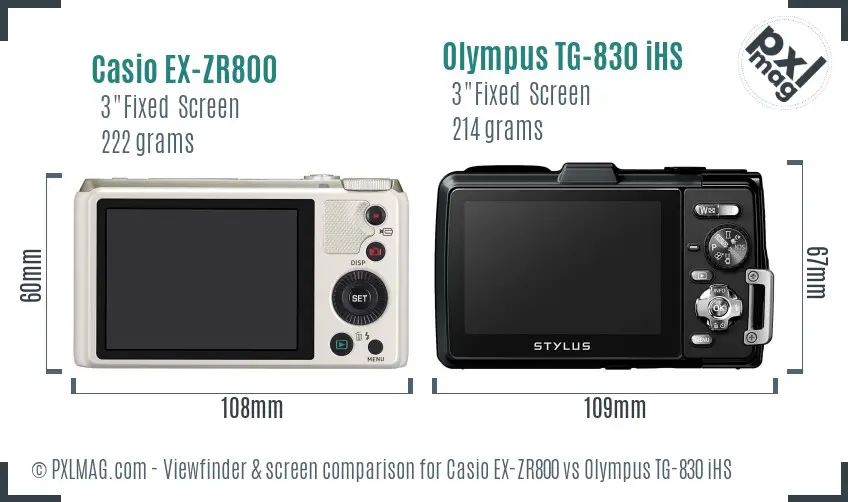 Casio EX-ZR800 vs Olympus TG-830 iHS Screen and Viewfinder comparison