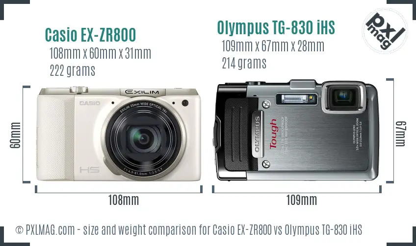 Casio EX-ZR800 vs Olympus TG-830 iHS size comparison