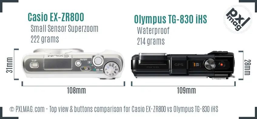 Casio EX-ZR800 vs Olympus TG-830 iHS top view buttons comparison