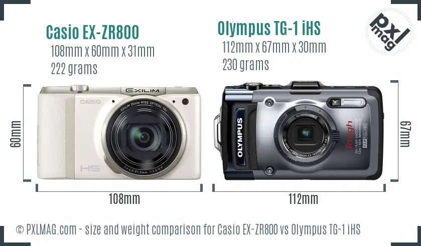 Casio EX-ZR800 vs Olympus TG-1 iHS size comparison