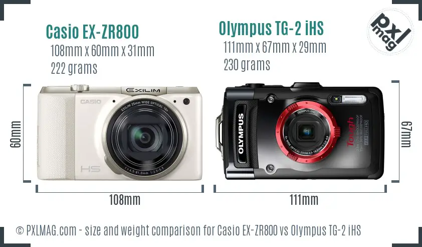 Casio EX-ZR800 vs Olympus TG-2 iHS size comparison