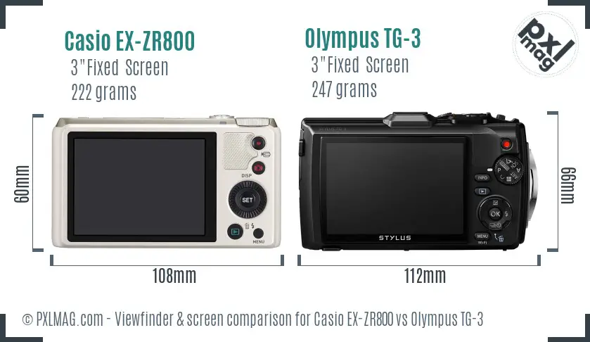 Casio EX-ZR800 vs Olympus TG-3 Screen and Viewfinder comparison
