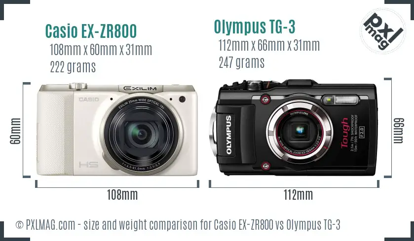 Casio EX-ZR800 vs Olympus TG-3 size comparison