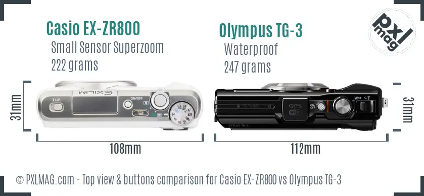 Casio EX-ZR800 vs Olympus TG-3 top view buttons comparison
