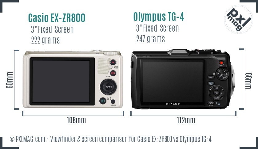 Casio EX-ZR800 vs Olympus TG-4 Screen and Viewfinder comparison