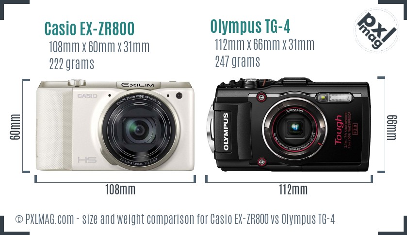 Casio EX-ZR800 vs Olympus TG-4 size comparison