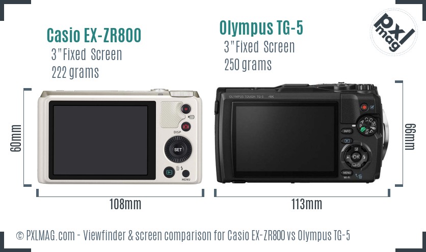 Casio EX-ZR800 vs Olympus TG-5 Screen and Viewfinder comparison
