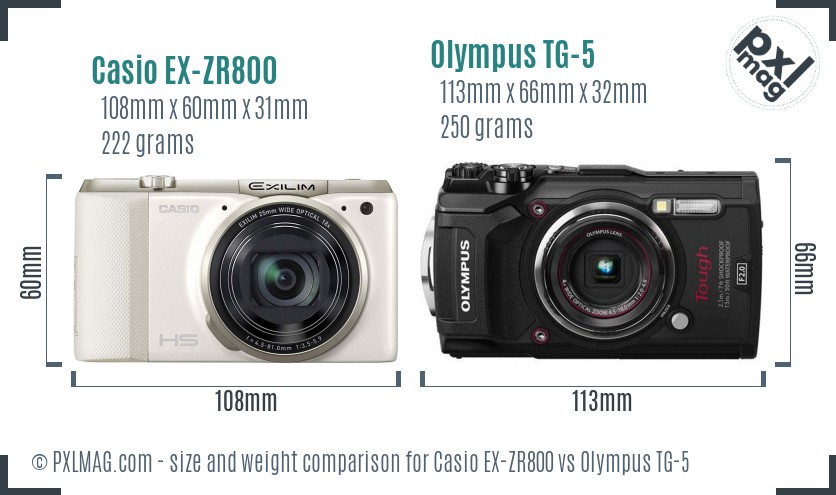 Casio EX-ZR800 vs Olympus TG-5 size comparison