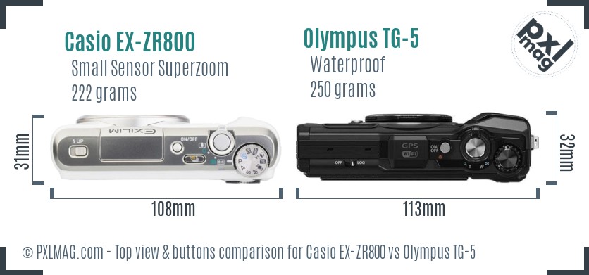 Casio EX-ZR800 vs Olympus TG-5 top view buttons comparison