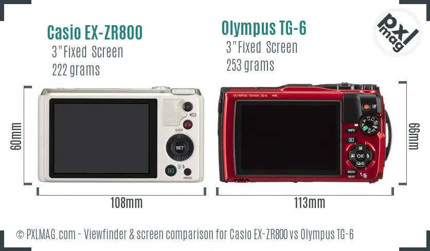 Casio EX-ZR800 vs Olympus TG-6 Screen and Viewfinder comparison