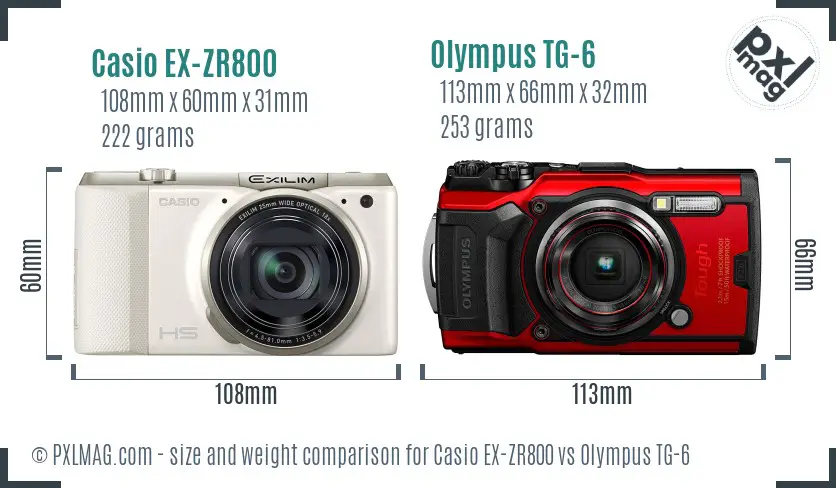 Casio EX-ZR800 vs Olympus TG-6 size comparison