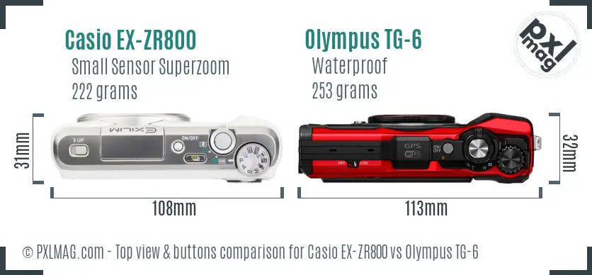 Casio EX-ZR800 vs Olympus TG-6 top view buttons comparison