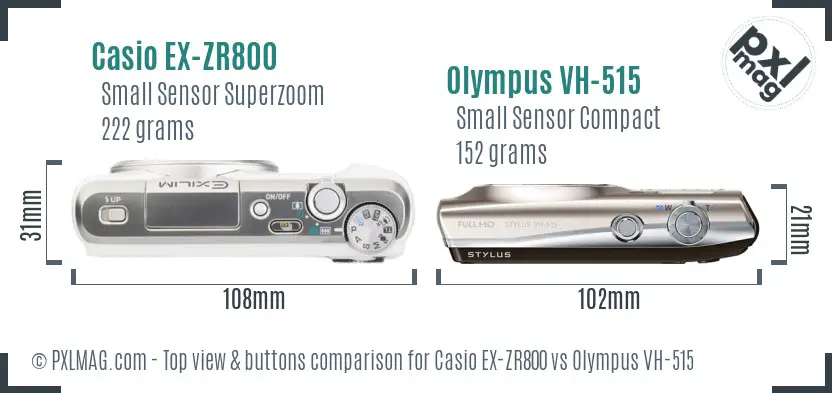 Casio EX-ZR800 vs Olympus VH-515 top view buttons comparison