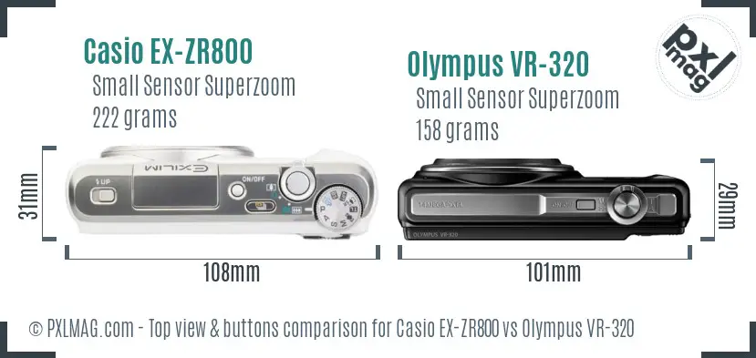 Casio EX-ZR800 vs Olympus VR-320 top view buttons comparison