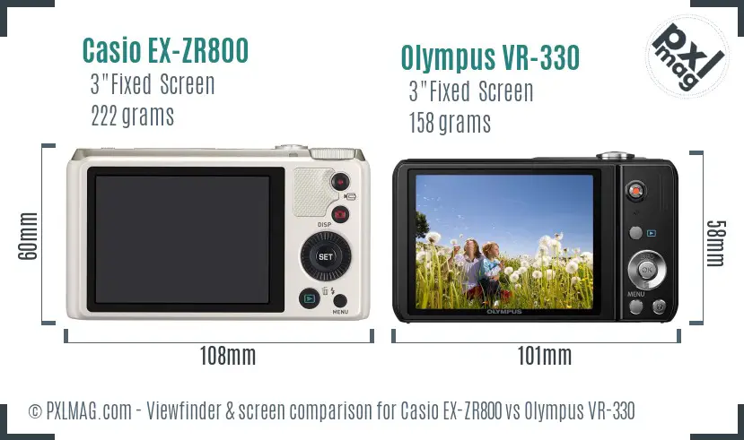 Casio EX-ZR800 vs Olympus VR-330 Screen and Viewfinder comparison