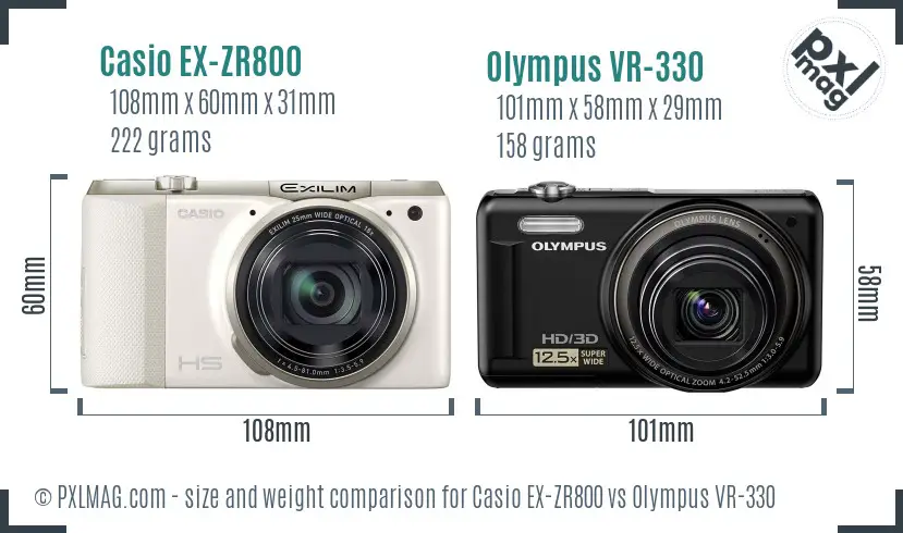 Casio EX-ZR800 vs Olympus VR-330 size comparison