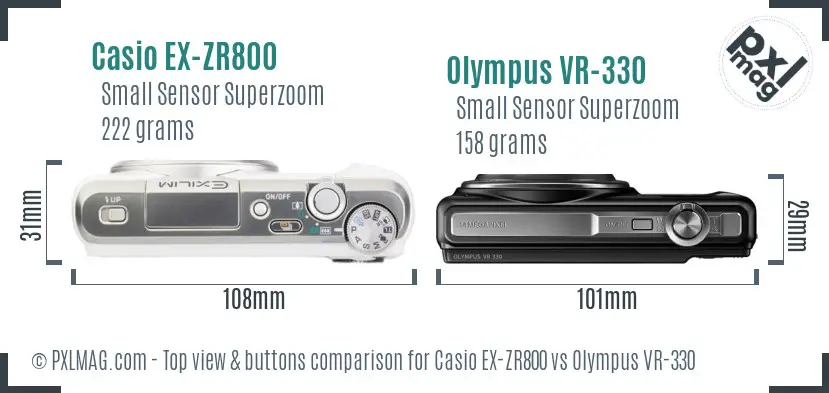 Casio EX-ZR800 vs Olympus VR-330 top view buttons comparison