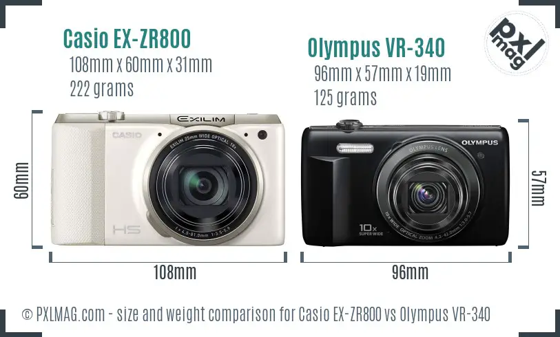 Casio EX-ZR800 vs Olympus VR-340 size comparison Casio EX-ZR800 vs Olympus VR-340 size comparison