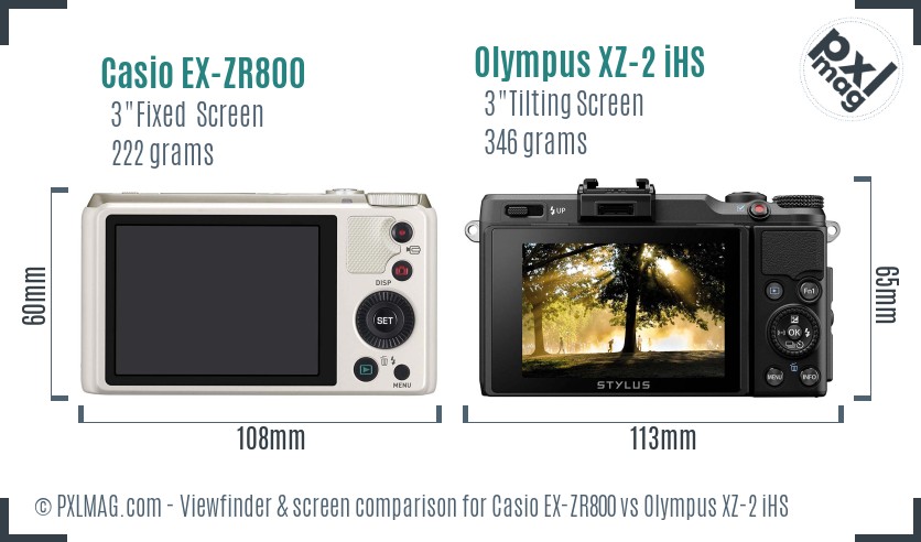 Casio EX-ZR800 vs Olympus XZ-2 iHS Screen and Viewfinder comparison