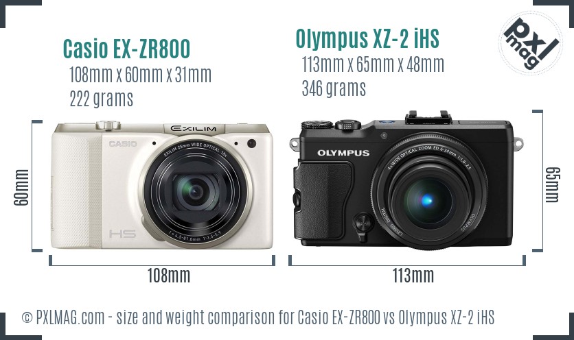 Casio EX-ZR800 vs Olympus XZ-2 iHS size comparison
