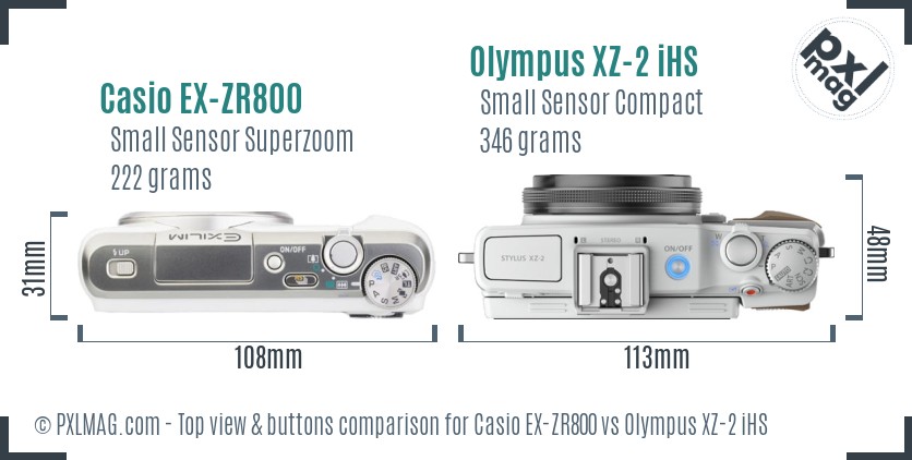 Casio EX-ZR800 vs Olympus XZ-2 iHS top view buttons comparison
