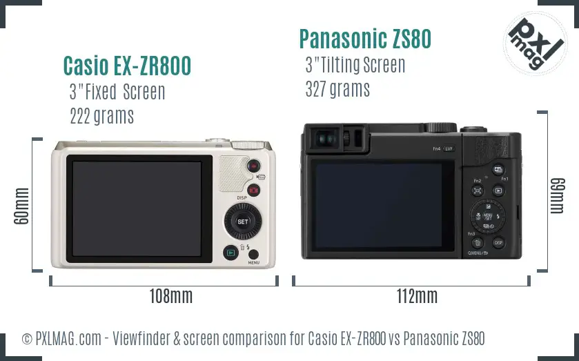 Casio EX-ZR800 vs Panasonic ZS80 Screen and Viewfinder comparison