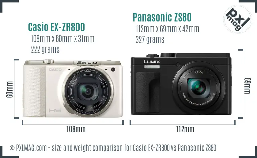 Casio EX-ZR800 vs Panasonic ZS80 size comparison