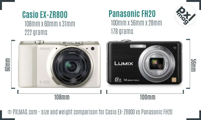 Casio EX-ZR800 vs Panasonic FH20 size comparison