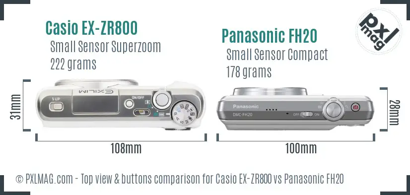 Casio EX-ZR800 vs Panasonic FH20 top view buttons comparison