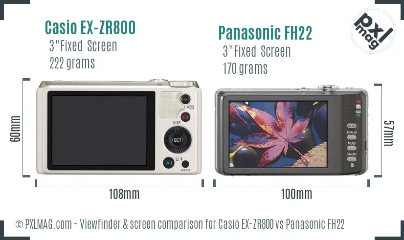 Casio EX-ZR800 vs Panasonic FH22 Screen and Viewfinder comparison